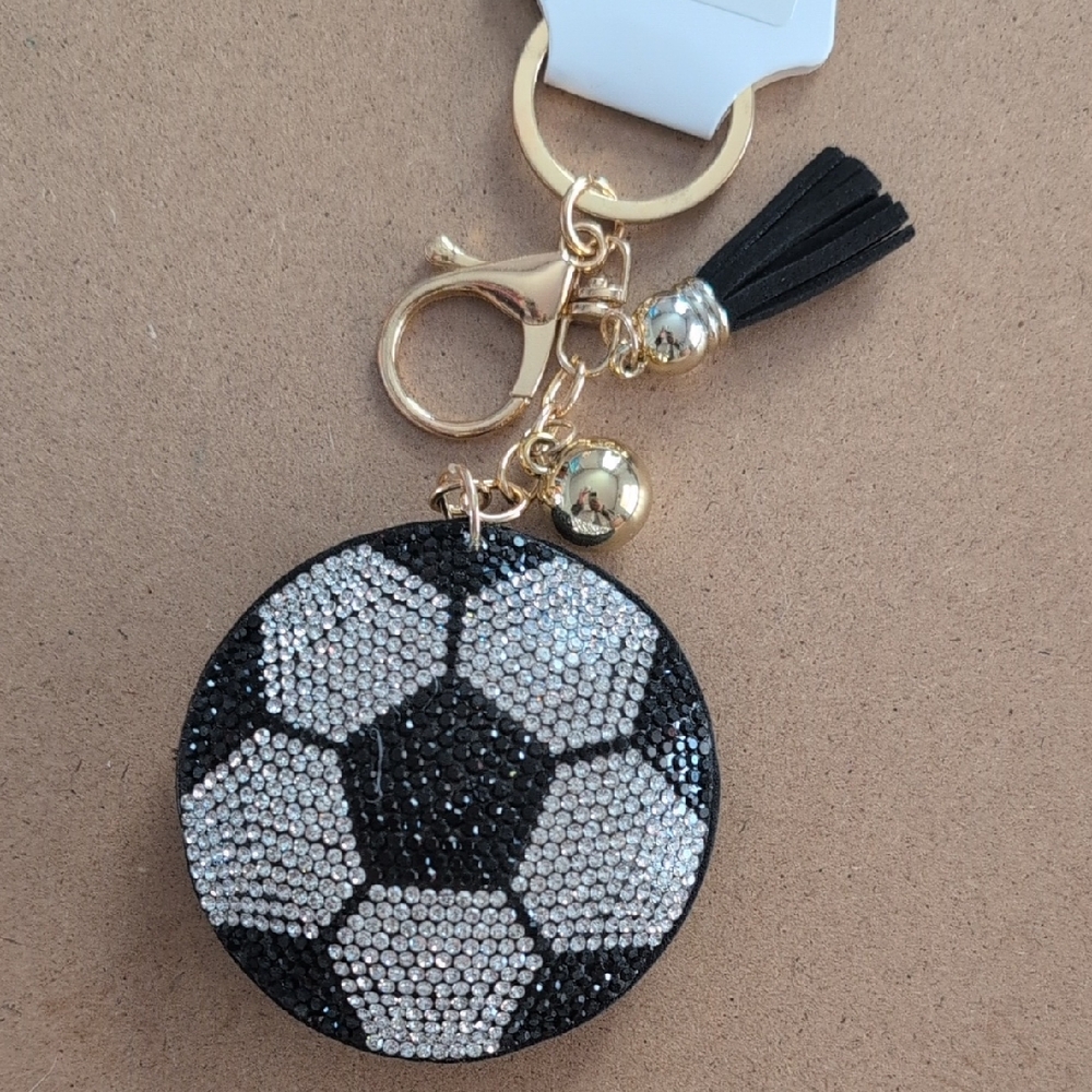 Glam Soccer Ball Keychain Bag Charm with Gold Accents